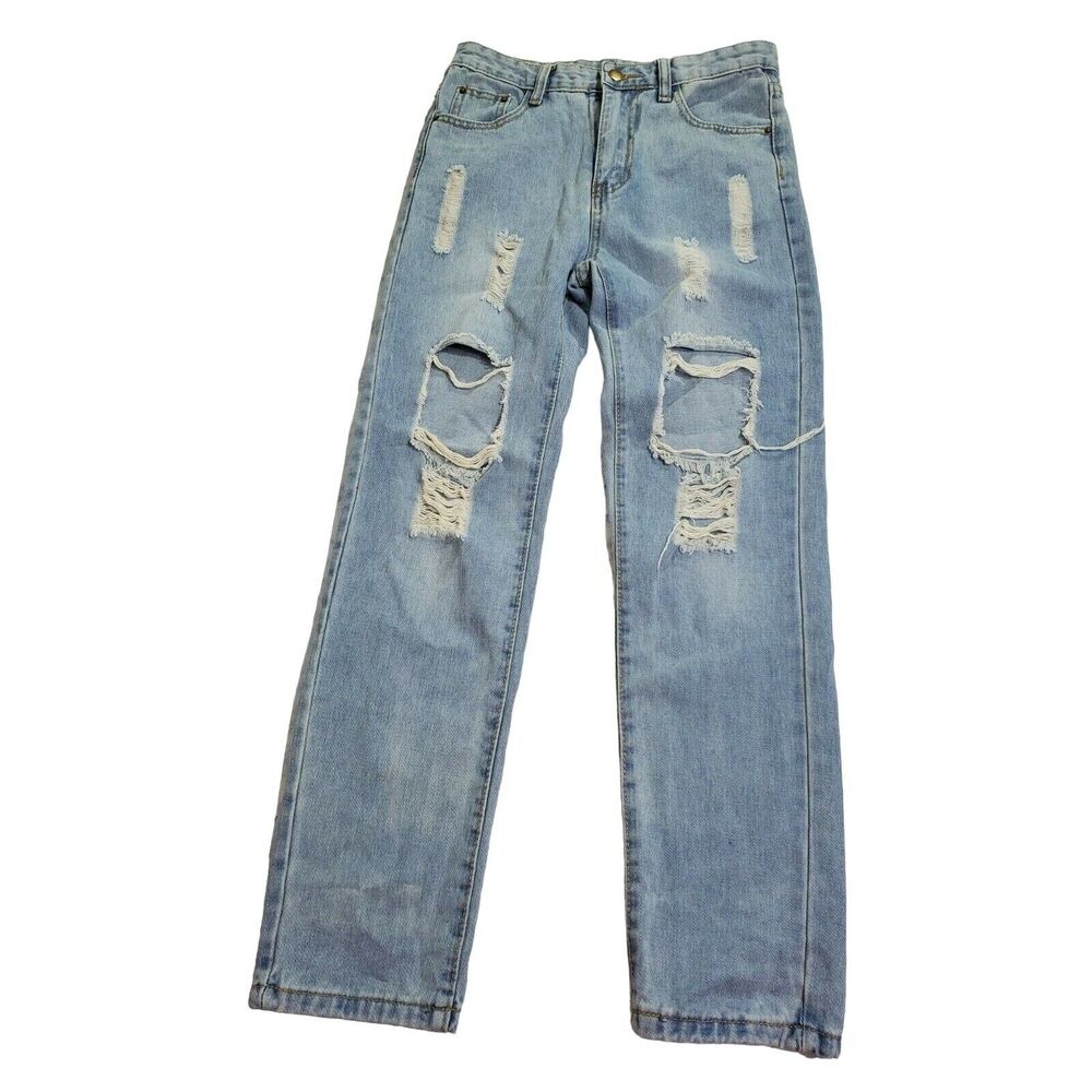 Palmer Heritage Jeans Size XS Light Wash High Destroyed Straight Leg Denim‎